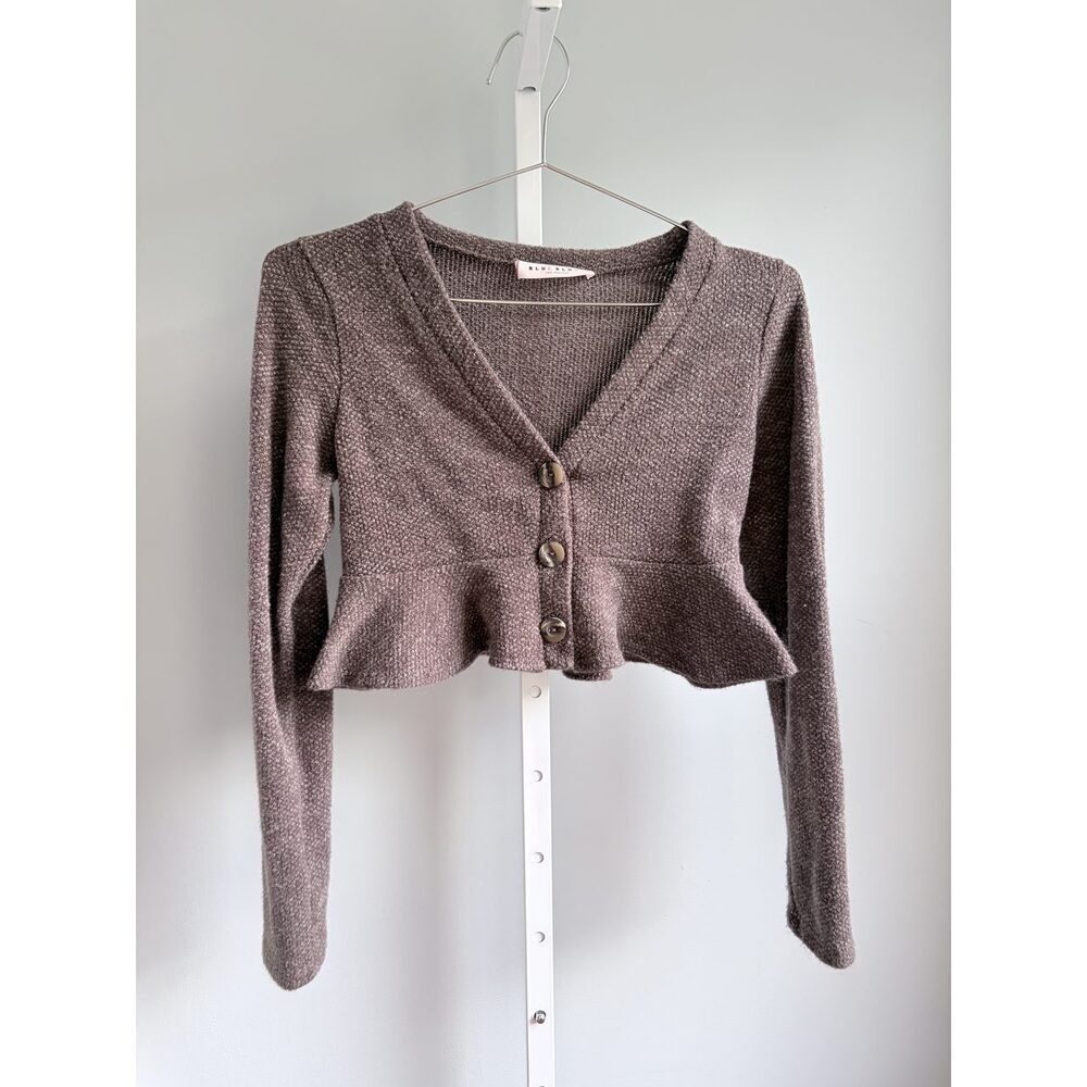 Blue Blush Boucle Crop Cardigan Jacket Y2K Peplum Hem Size S
